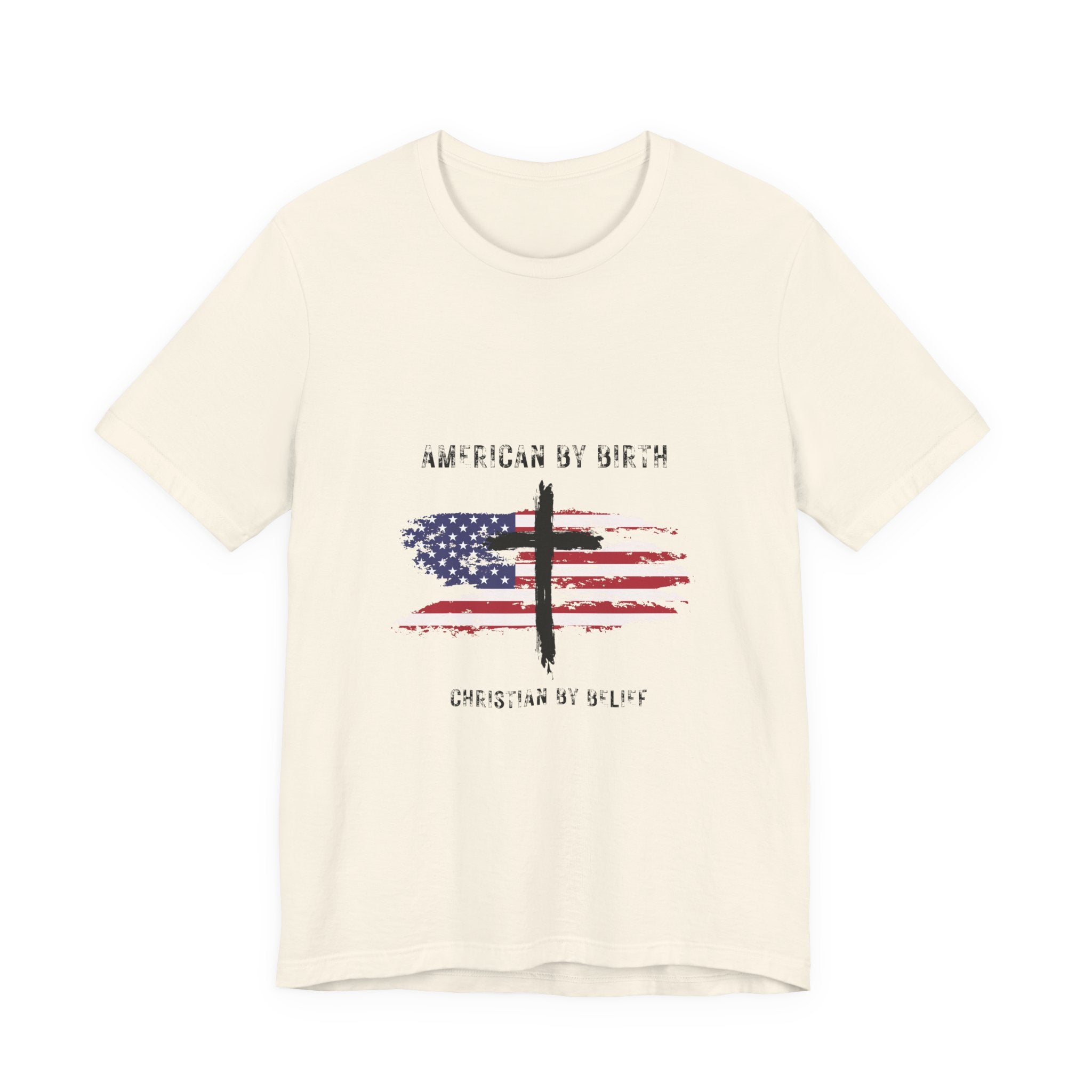 American by Birth, Christian by Faith T-Shirt — Flag & Cross Graphic Tee