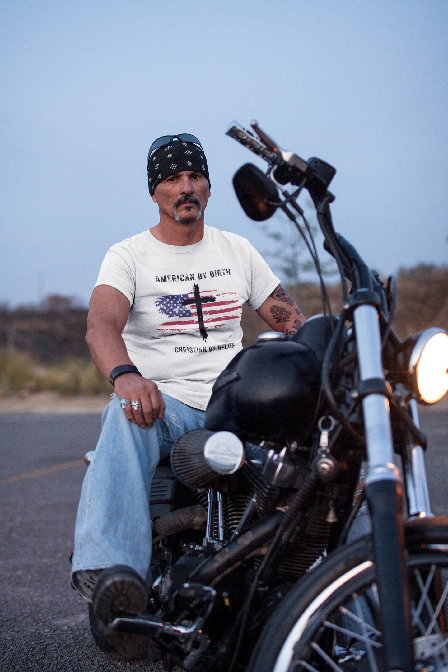 American by Birth, Christian by Faith T-Shirt — Flag & Cross Graphic Tee