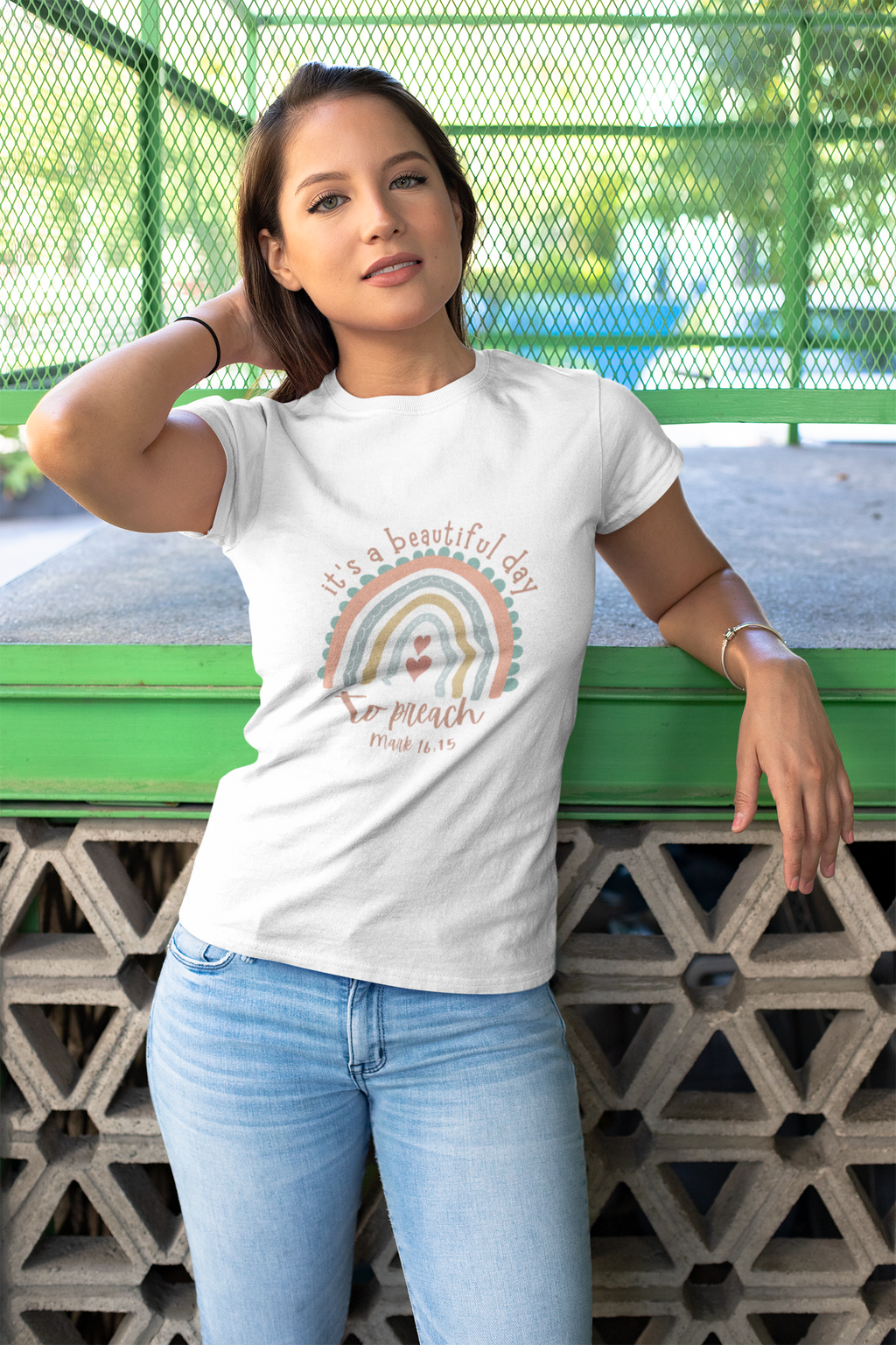 It's a Beautiful Day to Preach Rainbow T-Shirt — Christian Faith Inspirational Tee (Mark 16:15)