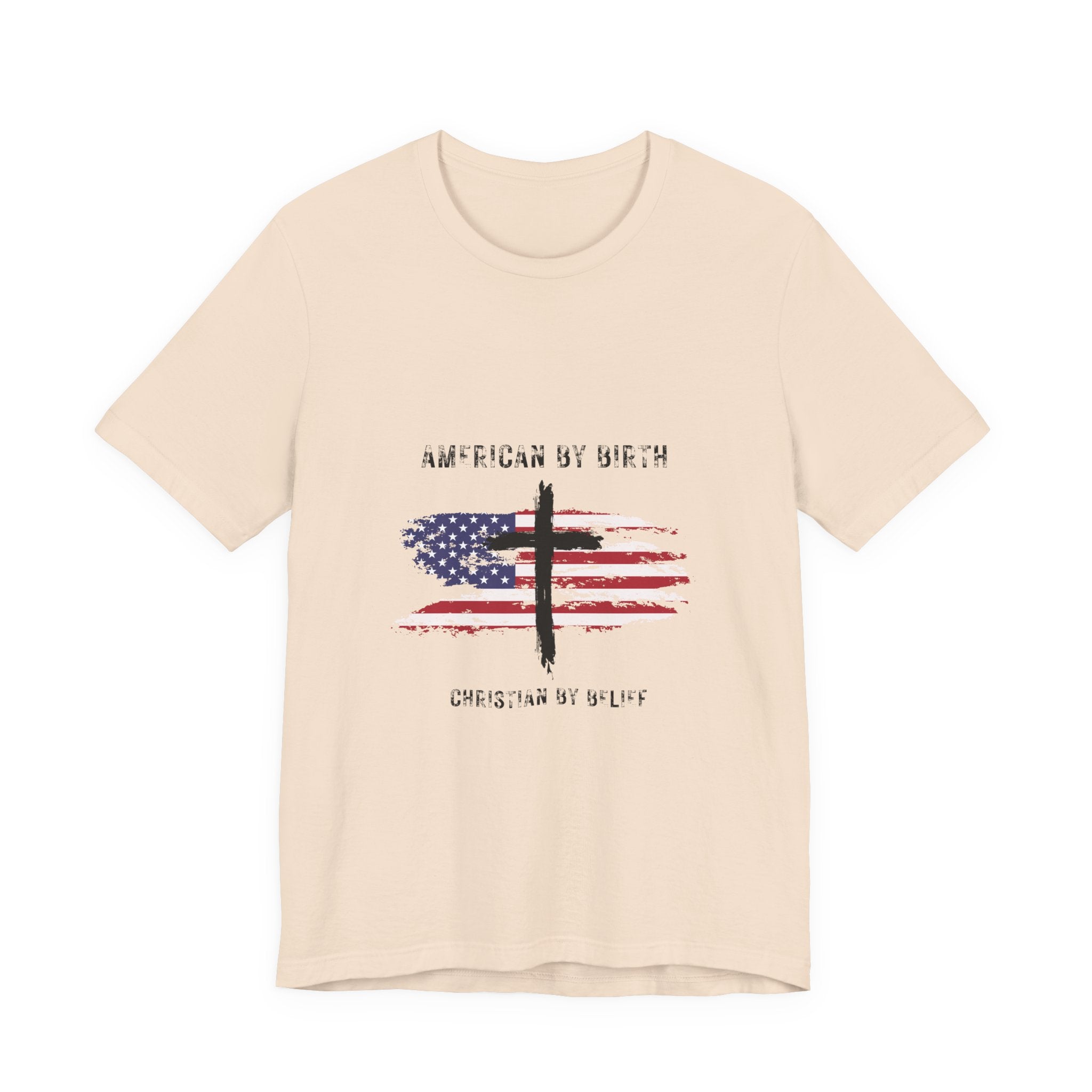 American by Birth, Christian by Faith T-Shirt — Flag & Cross Graphic Tee