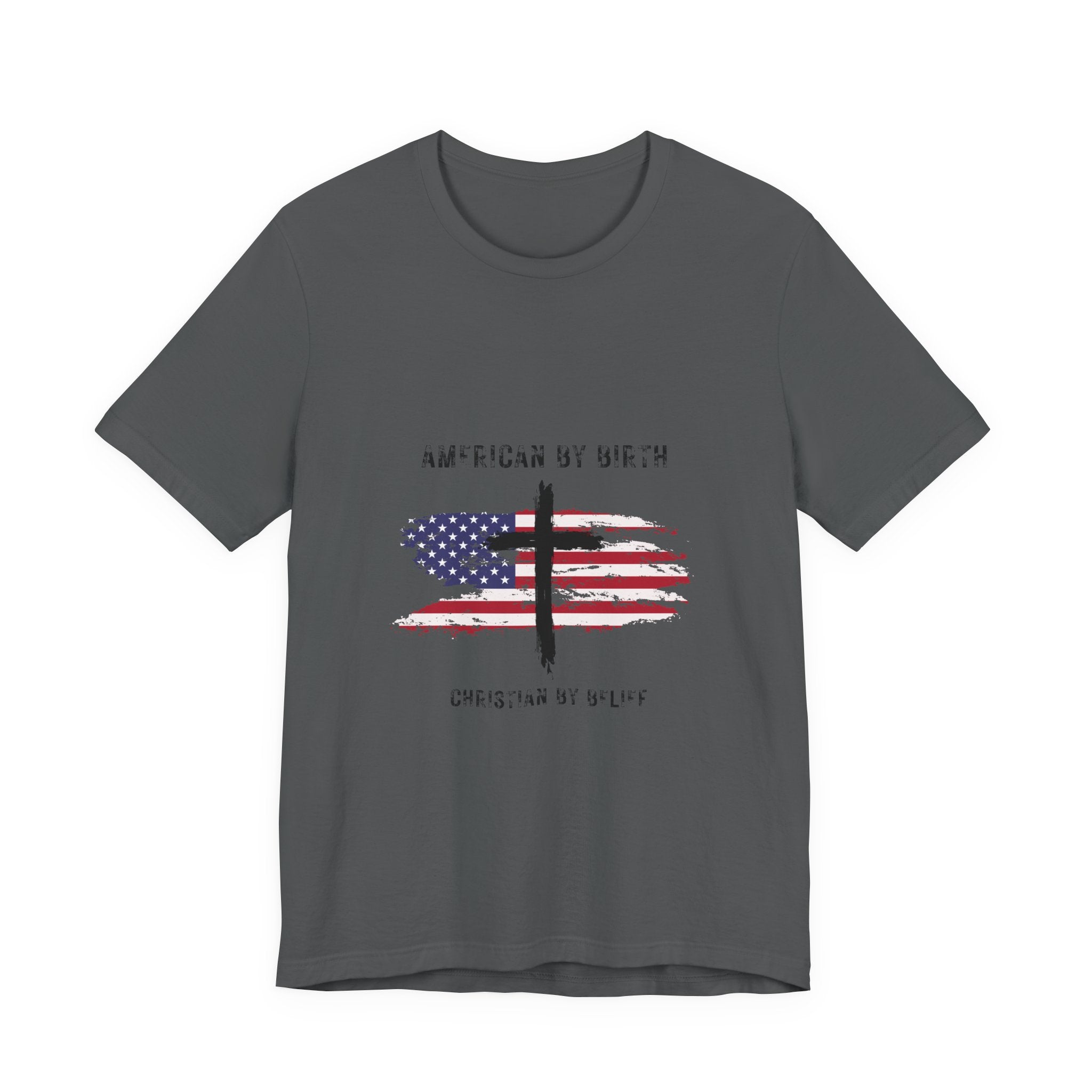 American by Birth, Christian by Faith T-Shirt — Flag & Cross Graphic Tee
