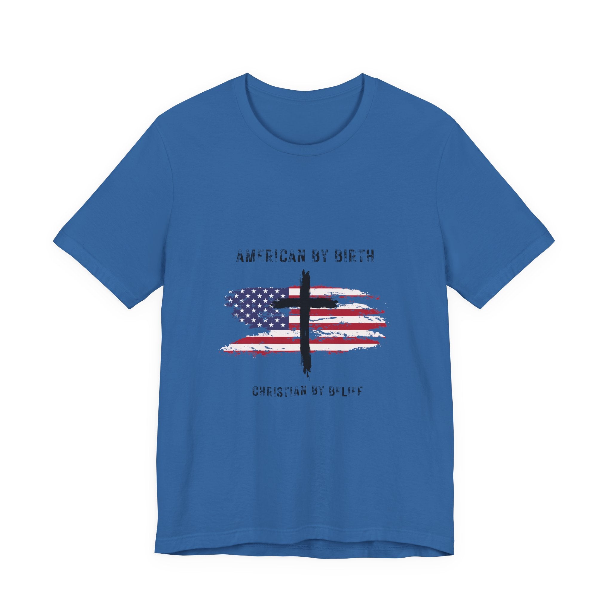 American by Birth, Christian by Faith T-Shirt — Flag & Cross Graphic Tee
